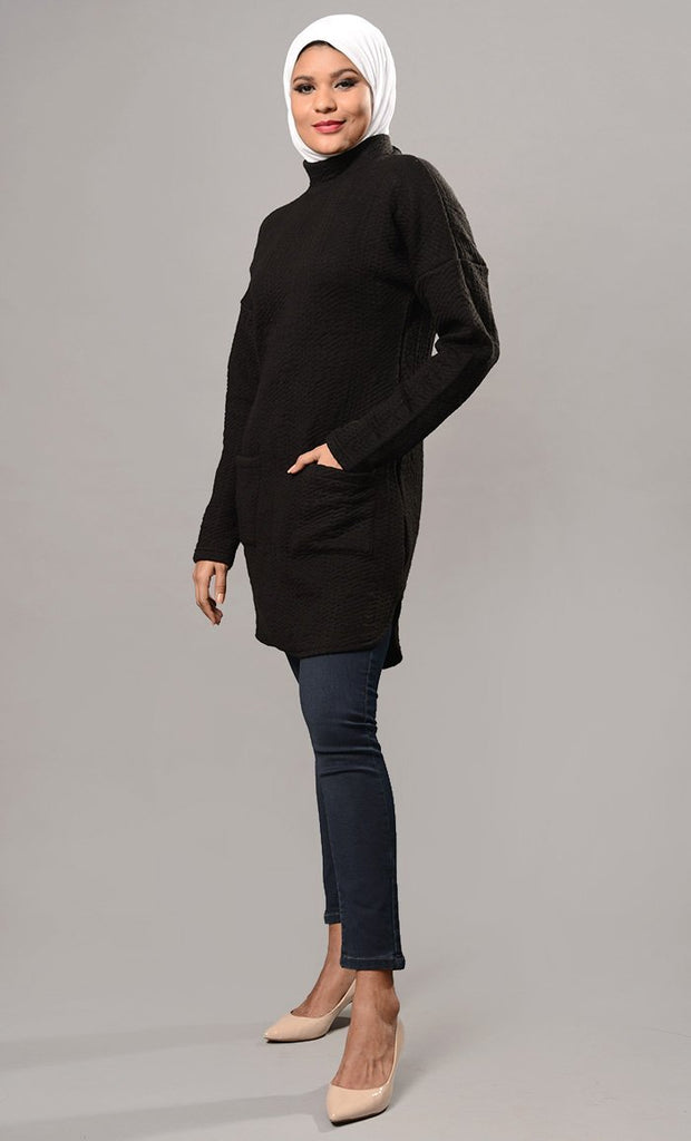 Plain black fleece pullover-Final Sale - EastEssence.com