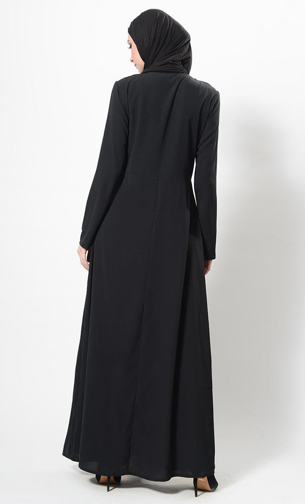 Pleated Button Down Flared Abaya Dress