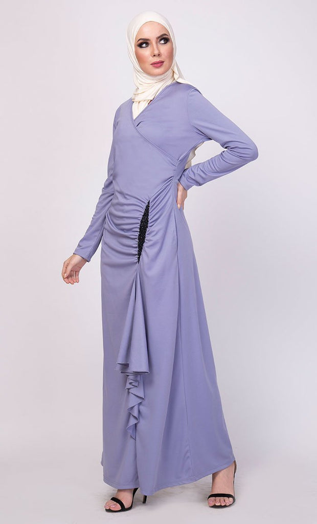 Pleated Drape Panel Abaya Dress - EastEssence.com