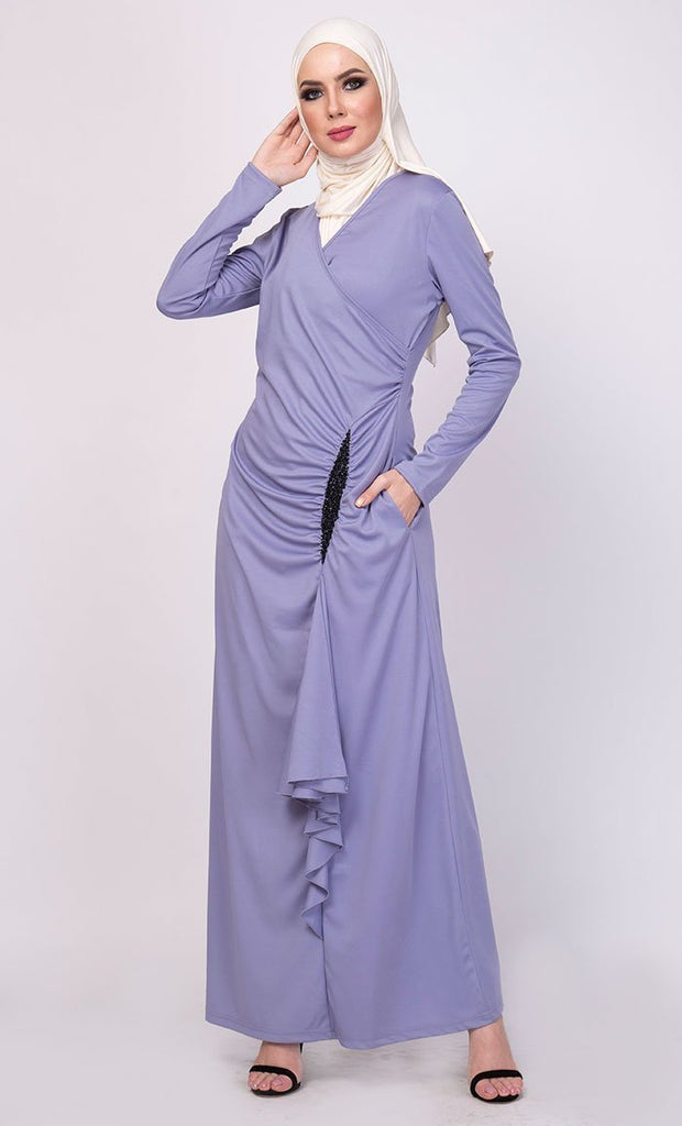 Pleated Drape Panel Abaya Dress - EastEssence.com