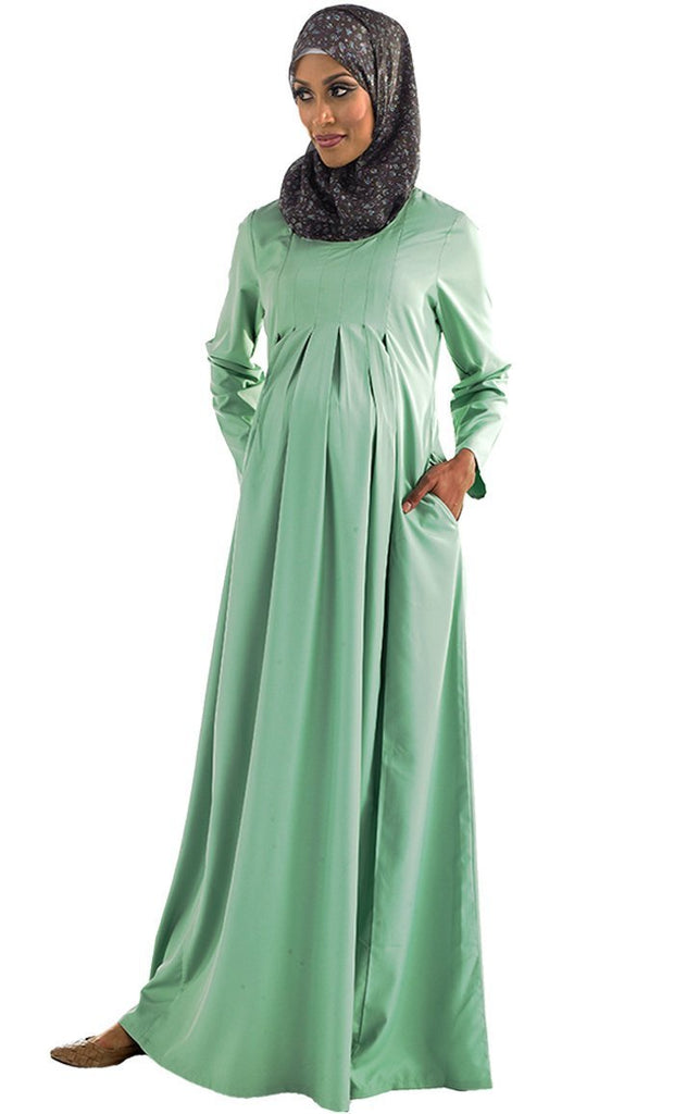 Pleated Panels And Front Pockets Maternity Abaya Dress - EastEssence.com