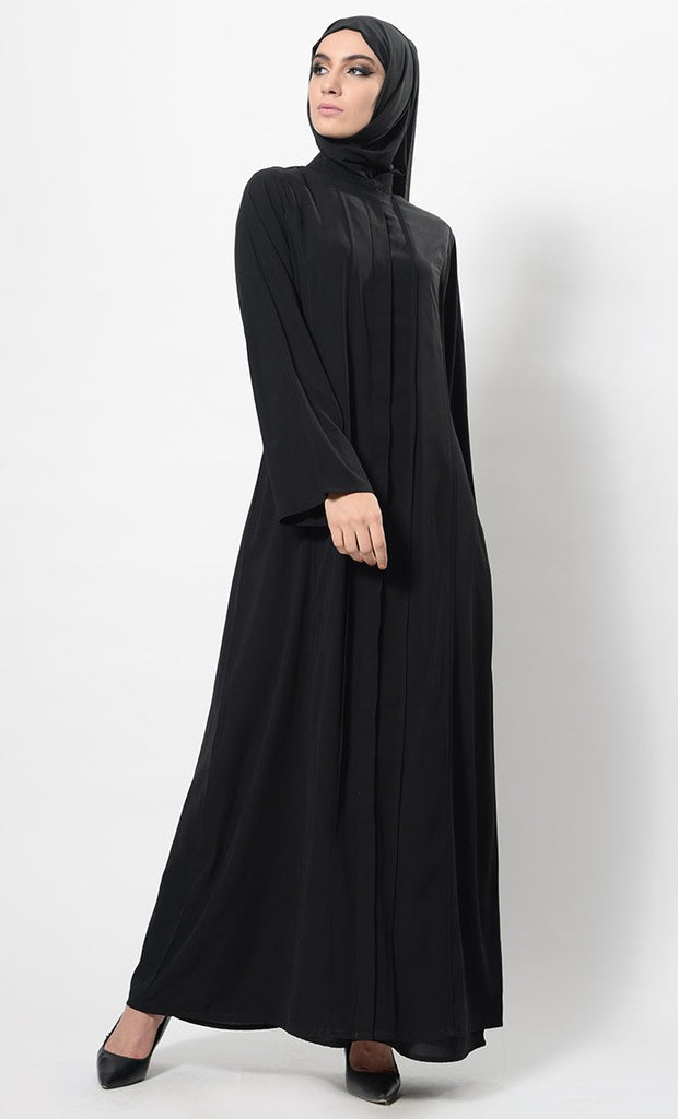 Pleated Panels Flared Asymmetrical Abaya Dress And Hijab Set - EastEssence.com