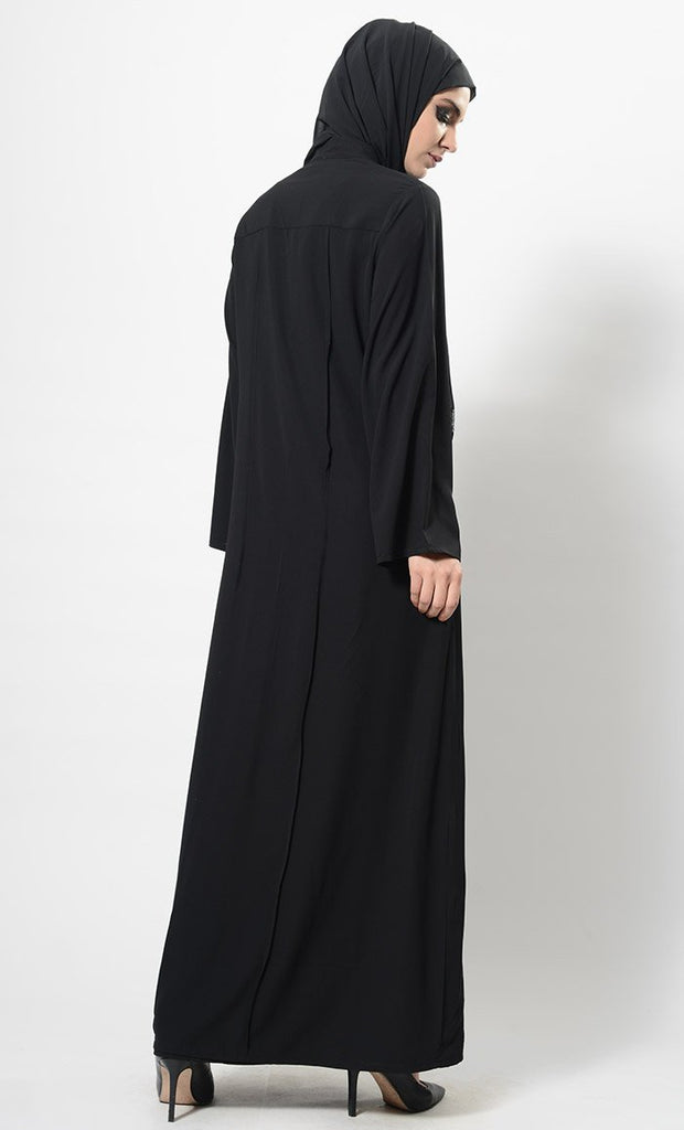 Pleated Panels Flared Asymmetrical Abaya Dress And Hijab Set - EastEssence.com