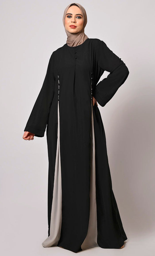 Pleated Perfection: Black Abaya with Box Pleats & Side Pockets" - EastEssence.com