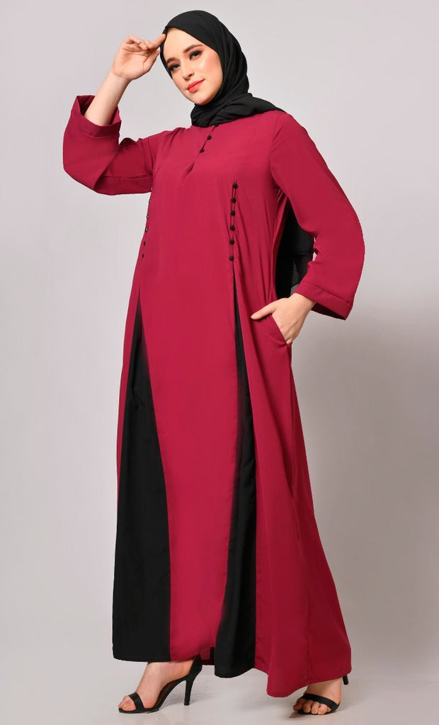 Pleated Perfection Maroon Abaya