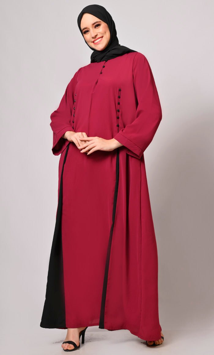 Pleated Perfection Maroon Abaya