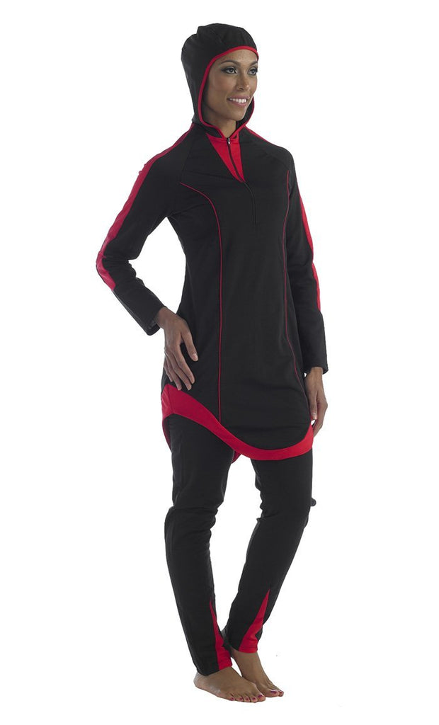 Poly knit Red and black swimwear hood attached - Final Sale - EastEssence.com