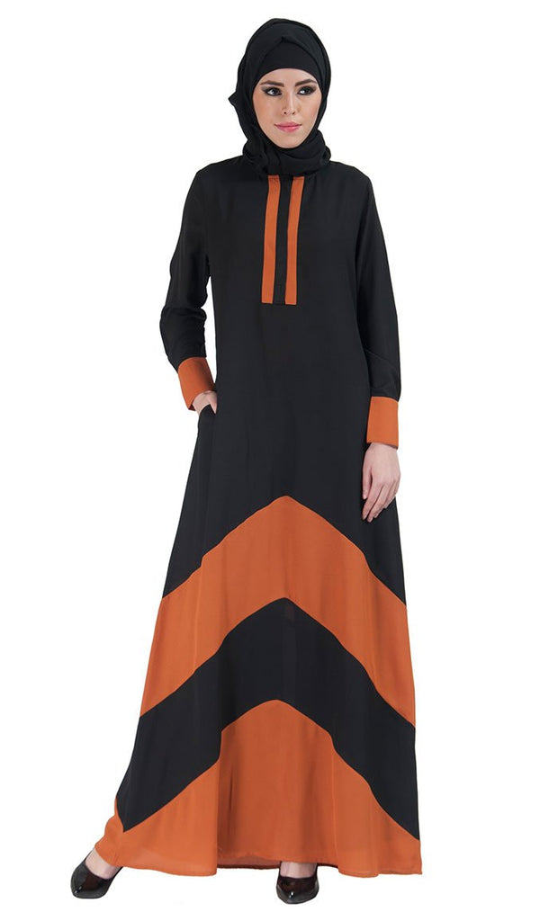 Polyester Color Block Basic Abaya - EastEssence.com