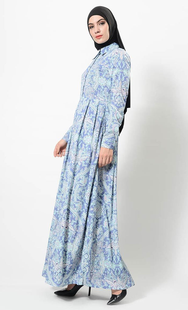 Printed Shirt Style Casual Everyday Abaya Dress - EastEssence.com