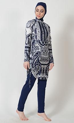 Printed Side Ruche Swimwear Burkini- Final Sale - EastEssence.com