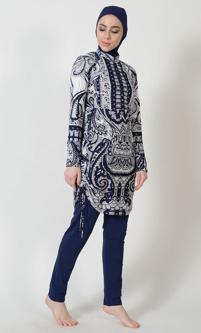 Printed Side Ruche Swimwear Burkini- Final Sale - EastEssence.com