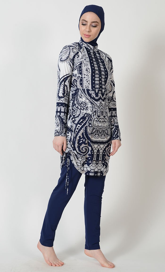 Printed Side Ruche Swimwear Burkini- Final Sale - EastEssence.com