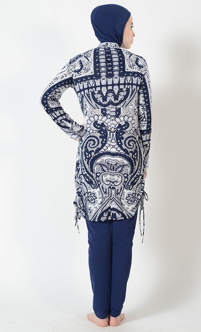 Printed Side Ruche Swimwear Burkini- Final Sale - EastEssence.com