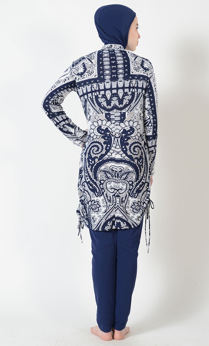 Printed Side Ruche Swimwear Burkini- Final Sale - EastEssence.com