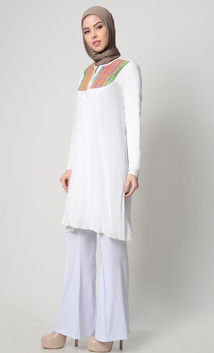 Printed Yoke Everyday Tunic - White - EastEssence.com