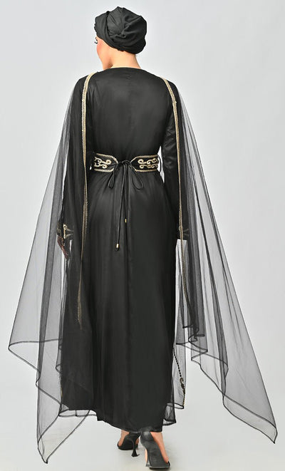 Qatar Moroccan Golden Detailed Embroidery On Net And Included Satin Inner - EastEssence.com