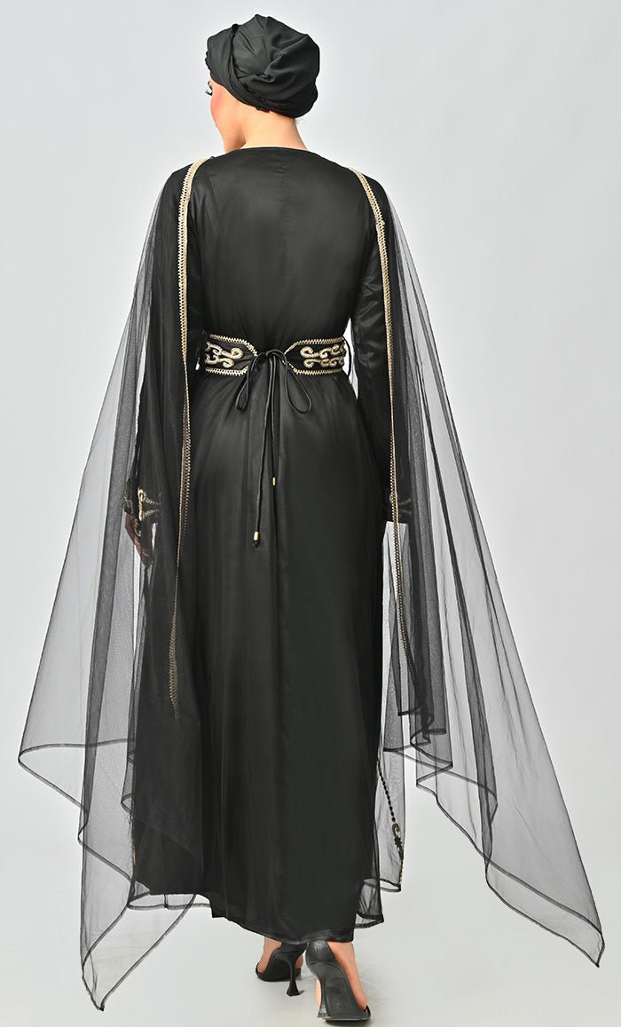 Qatar Moroccan Golden Detailed Embroidery On Net And Included Satin Inner - EastEssence.com