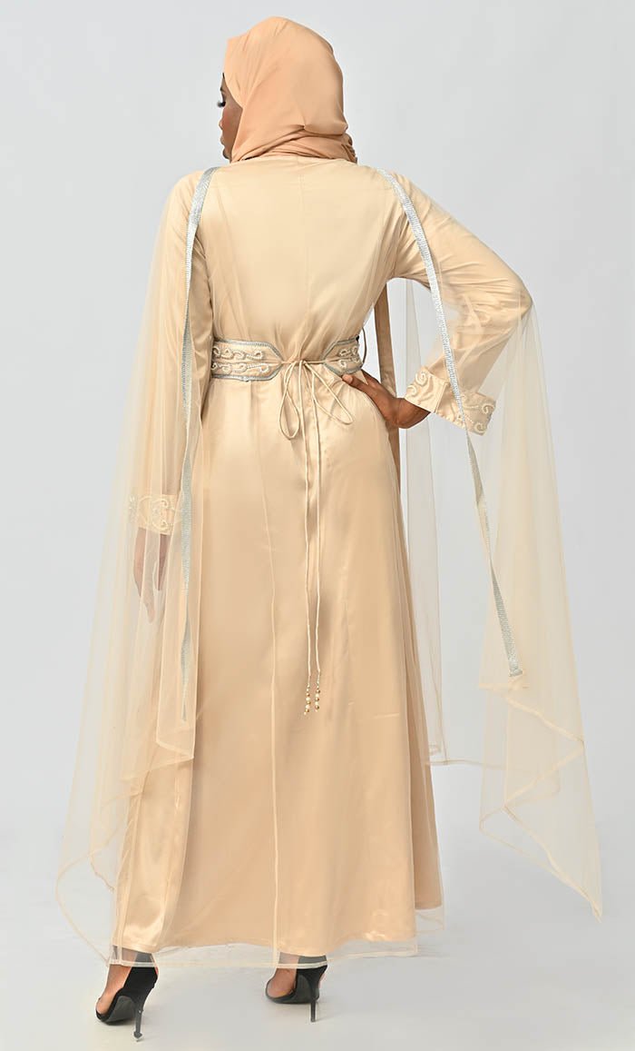 Qatar Moroccan Silver Detailed Embroidery On Net And Included Satin Inner - EastEssence.com