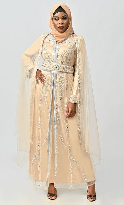 Qatar Moroccan Silver Detailed Embroidery On Net And Included Satin Inner - EastEssence.com