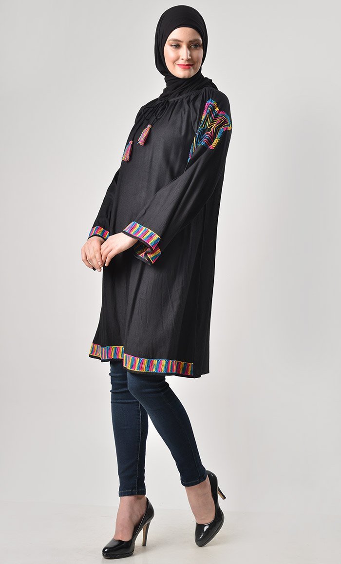 Rainbow Thread Embroidered Tunic - EastEssence.com