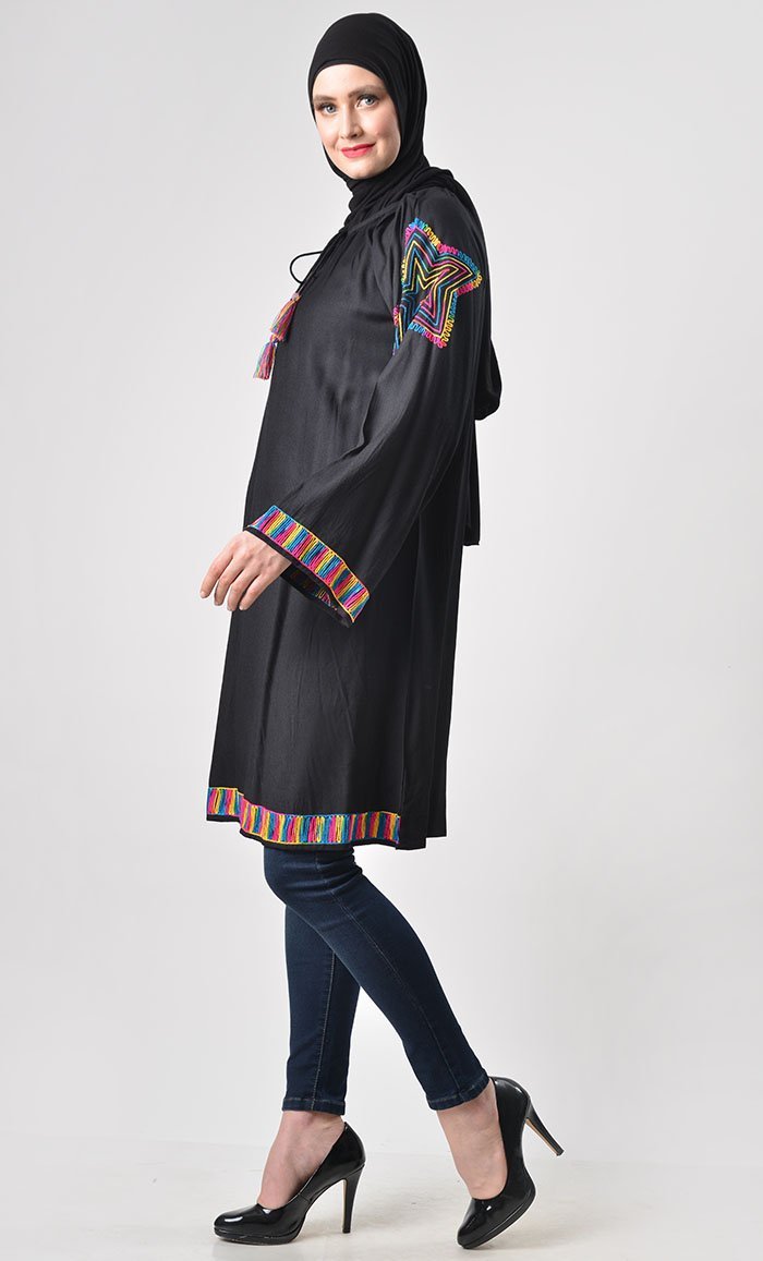 Rainbow Thread Embroidered Tunic - EastEssence.com