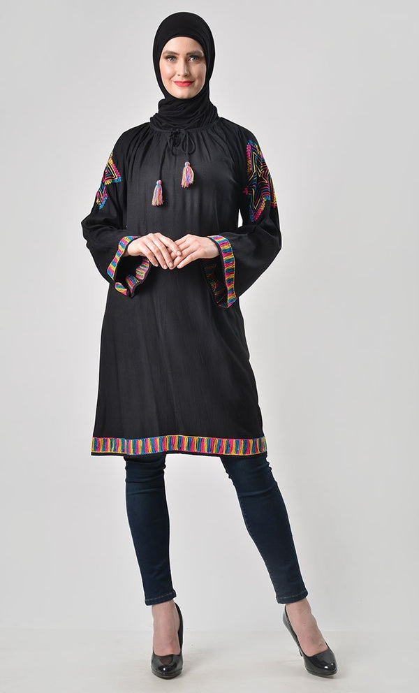 Rainbow Thread Embroidered Tunic - EastEssence.com