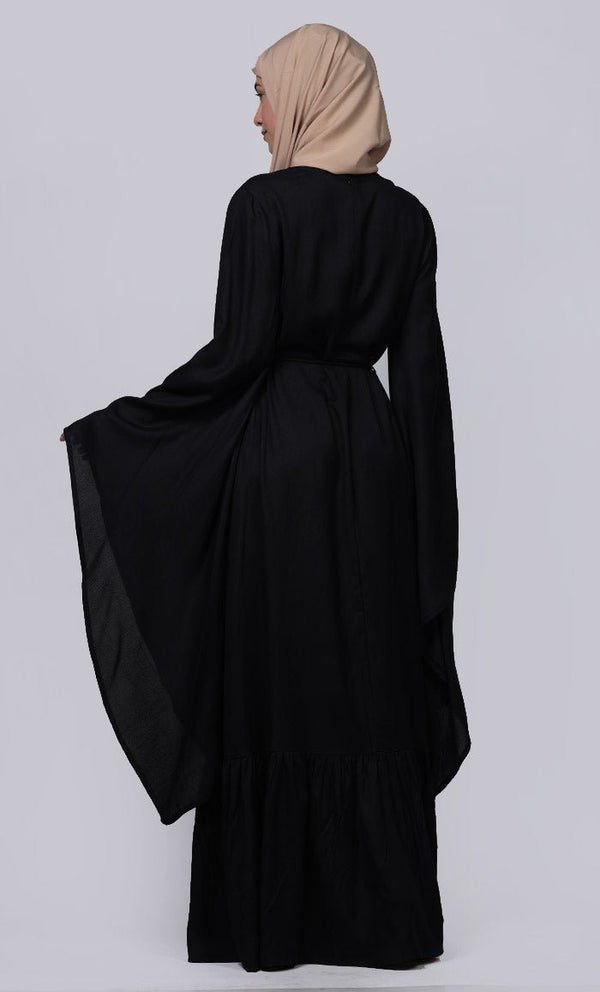 Ramadan Special Beautiful Black Abaya With Loose Belt