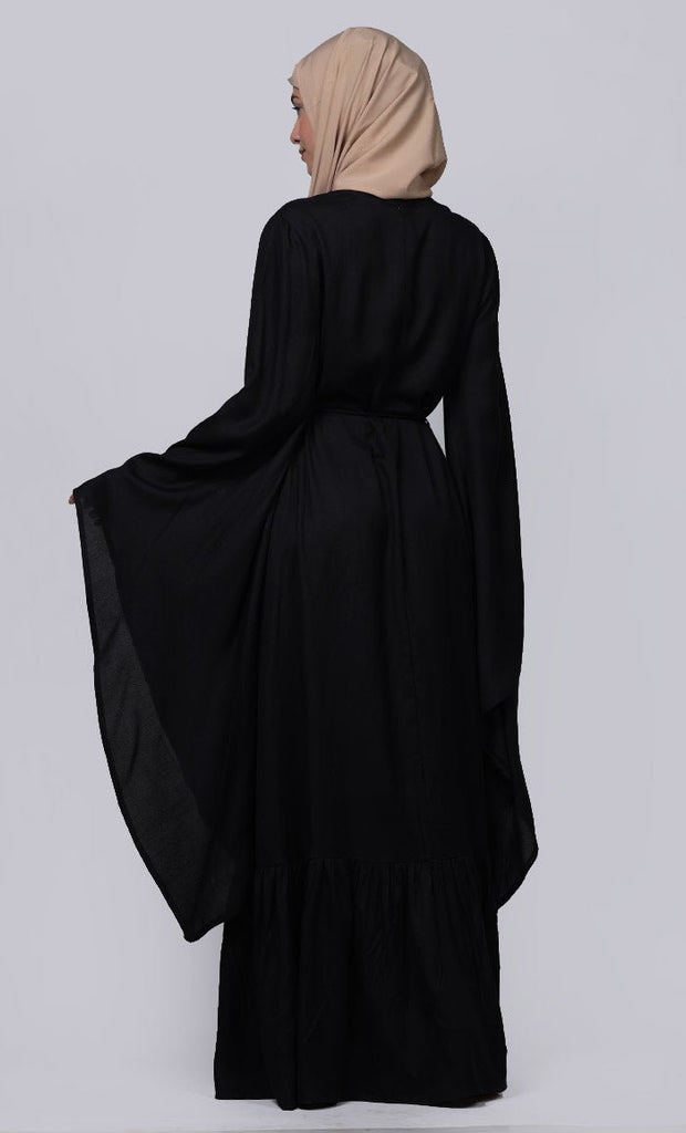 Ramadan Special Beautiful Black Abaya With Loose Belt - EastEssence.com