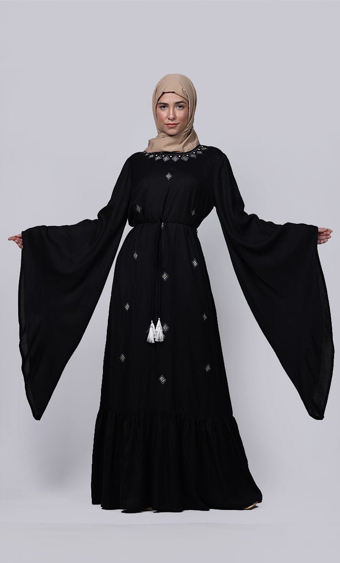Ramadan Special Beautiful Black Abaya With Loose Belt