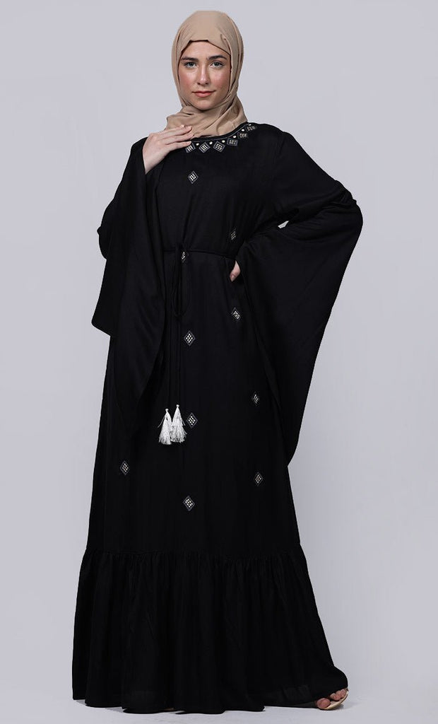 Ramadan Special Beautiful Black Abaya With Loose Belt