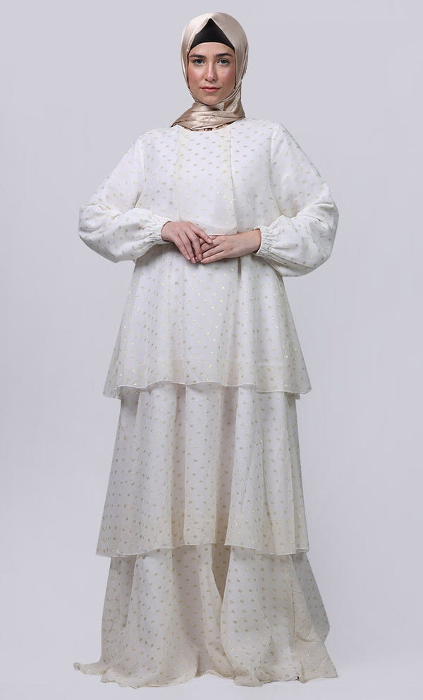 Ramadan Special White Mult-Layered Abaya - EastEssence.com