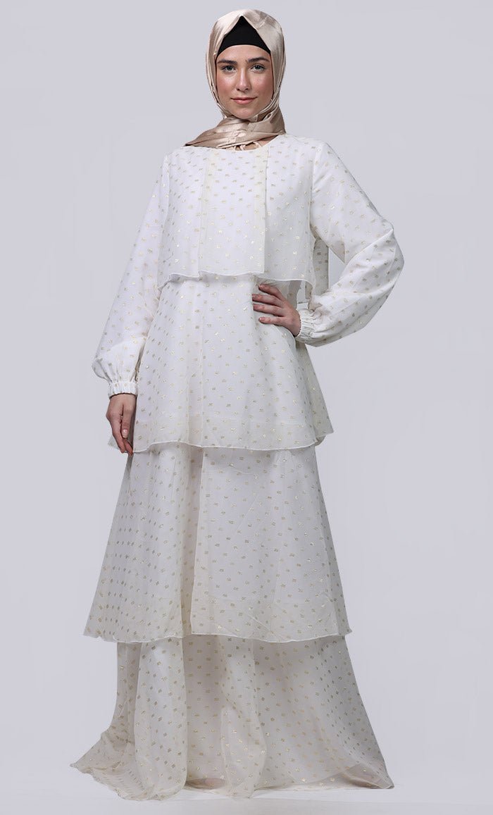 Ramadan Special White Mult-Layered Abaya - EastEssence.com