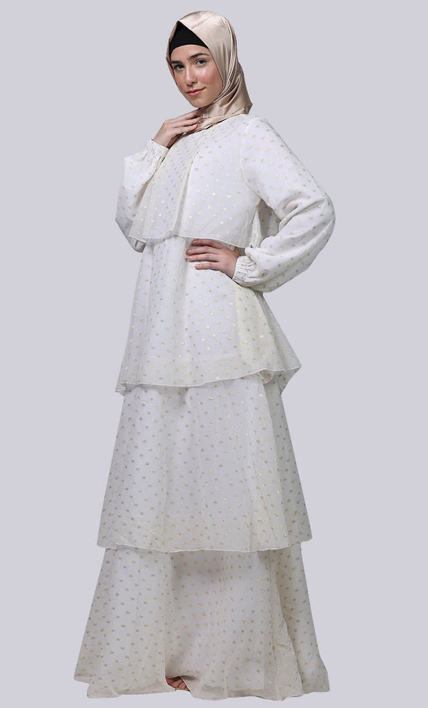 Ramadan Special White Mult-Layered Abaya - EastEssence.com