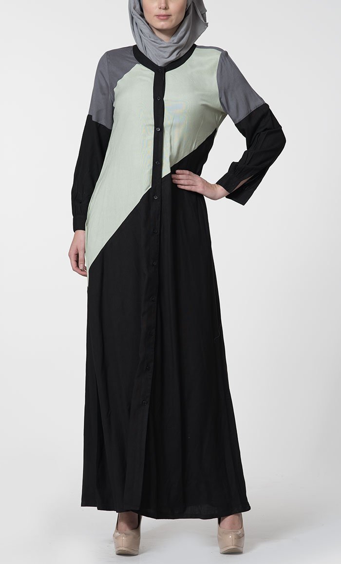 Rayon Color Block Front Open Abaya - EastEssence.com