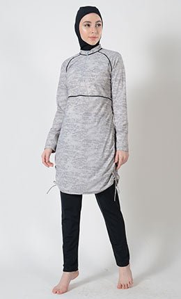 Rock Print Half-Zip Swimwear Burkini-Final Sale - EastEssence.com