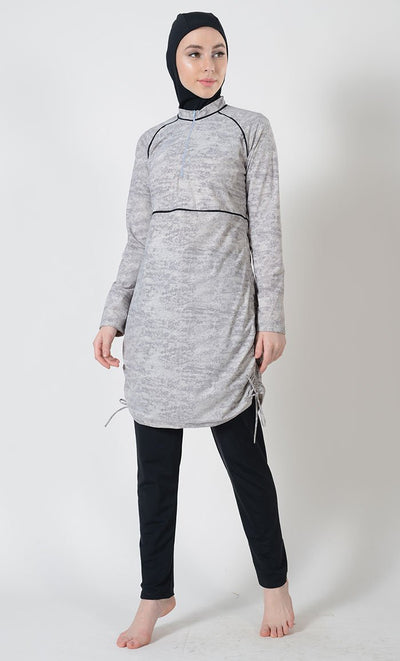 Rock Print Half-Zip Swimwear Burkini-Final Sale - EastEssence.com