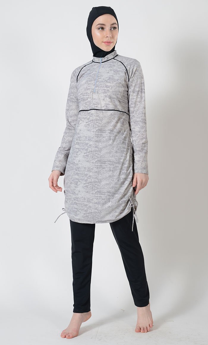 Rock Print Half-Zip Swimwear Burkini-Final Sale - EastEssence.com