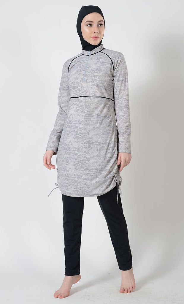 Rock Print Half-Zip Swimwear Burkini-Final Sale - EastEssence.com