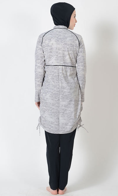Rock Print Half-Zip Swimwear Burkini-Final Sale - EastEssence.com