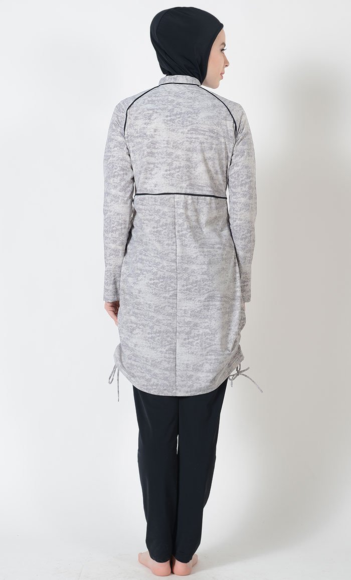 Rock Print Half-Zip Swimwear Burkini-Final Sale - EastEssence.com