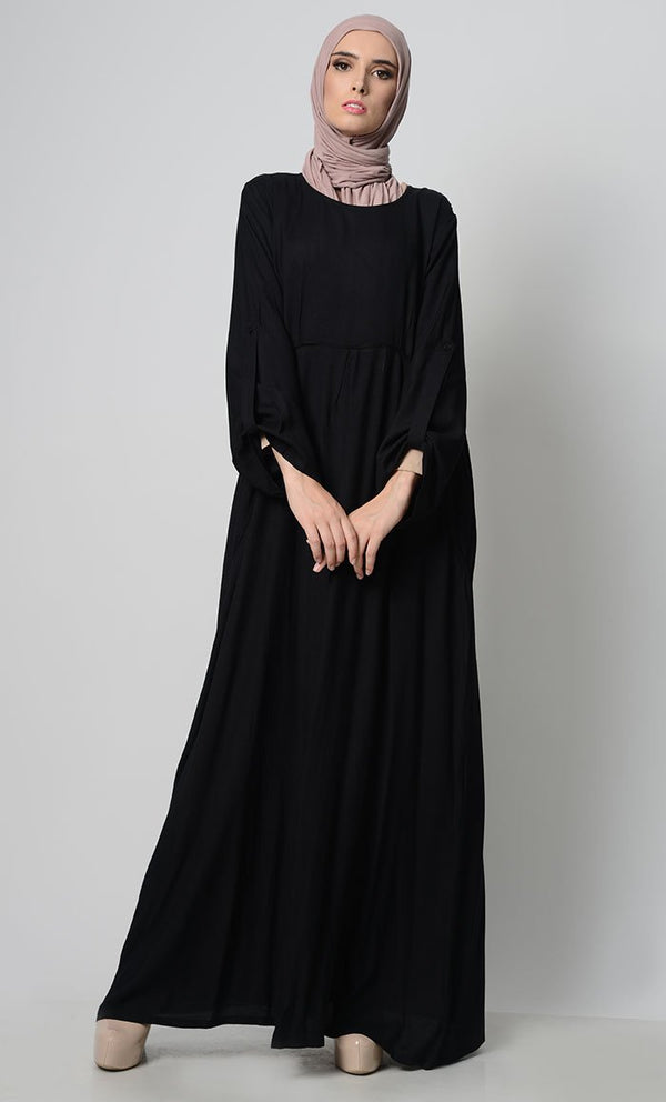 Roll Up Sleeve Rayon Abaya