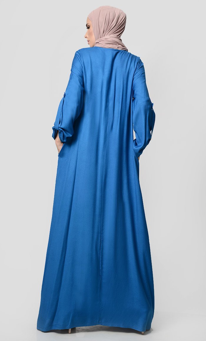 Rolled Up Sleeve Rayon Abaya - EastEssence.com