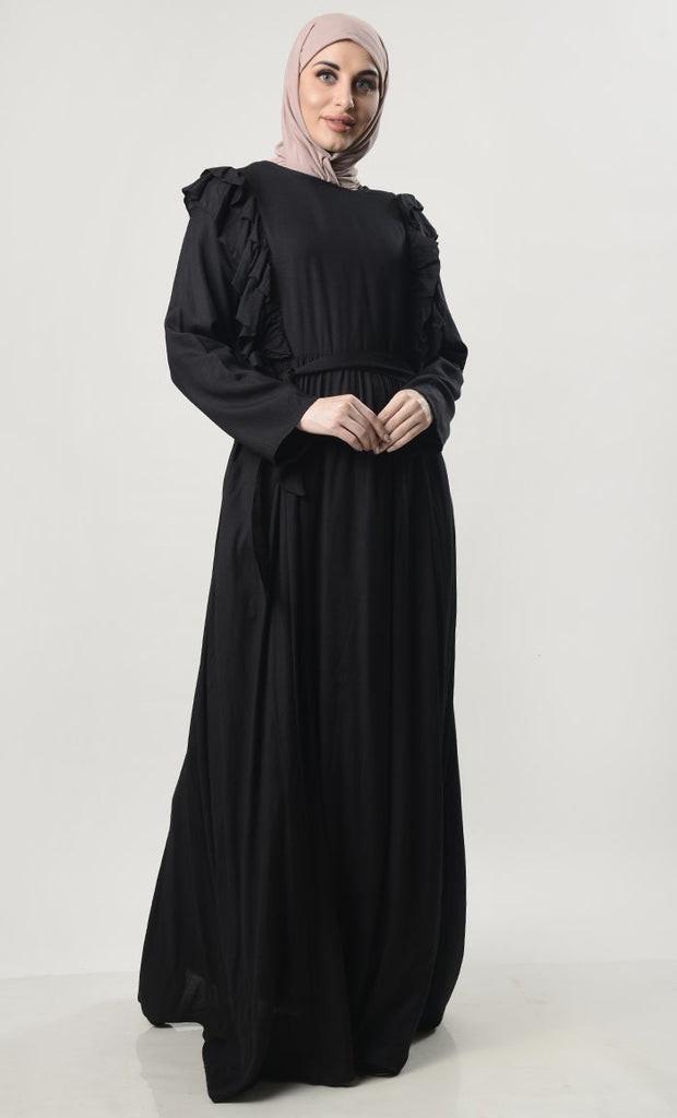 Ruffle Detail Abaya With Pockets - EastEssence.com