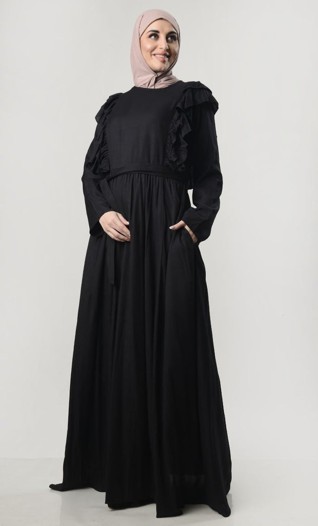 Ruffle Detail Abaya With Pockets - EastEssence.com