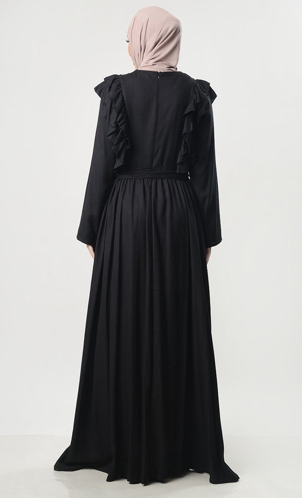 Ruffle Detail Abaya With Pockets - EastEssence.com