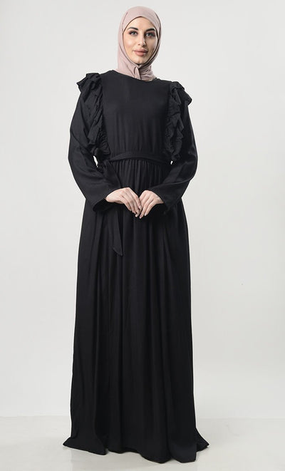 Ruffle Detail Abaya With Pockets - EastEssence.com