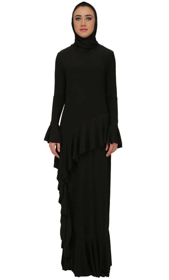 Ruffled Panel Modest Abaya