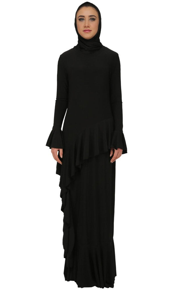 Ruffled Panel Modest Wear Abaya Dress - EastEssence.com