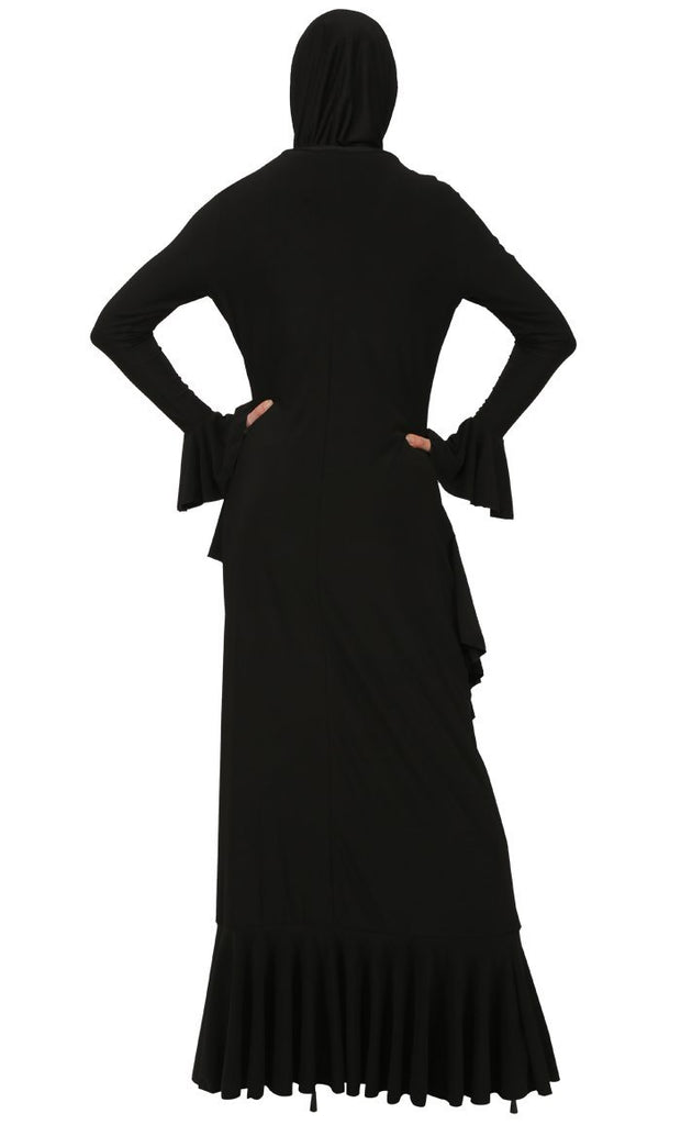 Ruffled Panel Modest Wear Abaya Dress - EastEssence.com