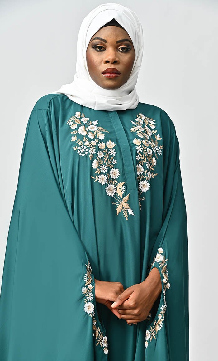 Saara Embroidered Detailing Flared Kaftan Abaya - EastEssence.com
